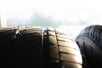 Close-up of tire on cable car