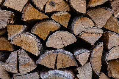 Full frame shot of logs in forest