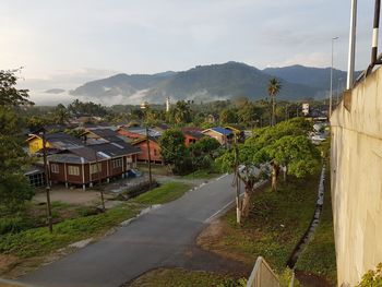 View of village with mountains in background