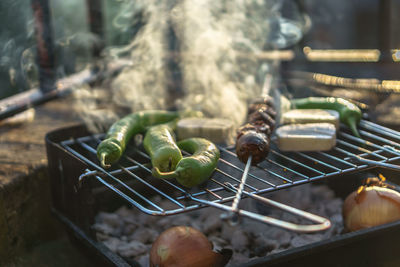 Food cooking on barbecue grill