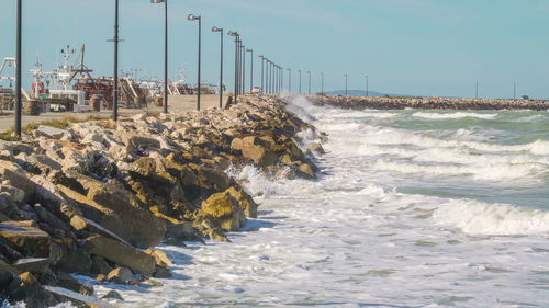 Scenic view of sea against clear sky