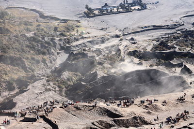 High angle view of people on landscape