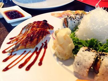 Close-up of meal served in plate