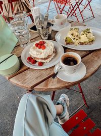 High angle view of breakfast on table
