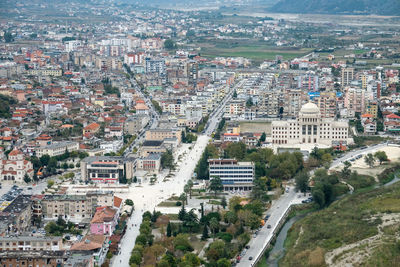 High angle view of buildings in city