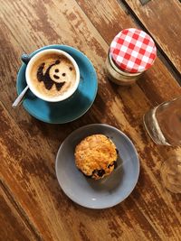 High angle view of breakfast on table