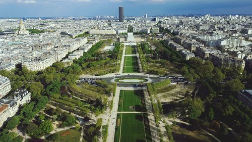 Aerial view of city against sky