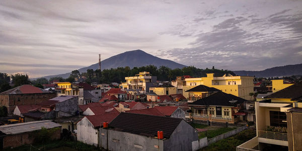 High angle shot of townscape against sky