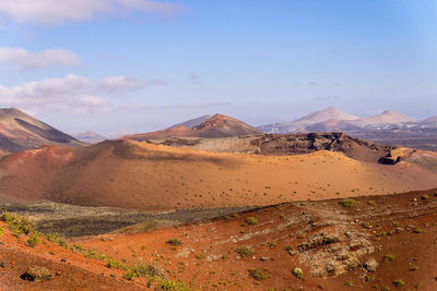 Scenic view of volcano based desert against sky