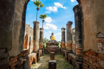 Panoramic view of temple amidst buildings against sky