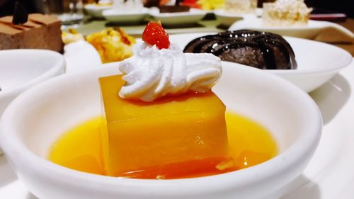 Close-up of dessert in plate on table