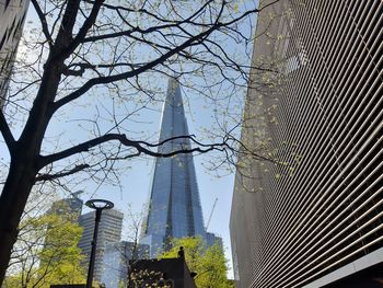 Low angle view of modern buildings against sky