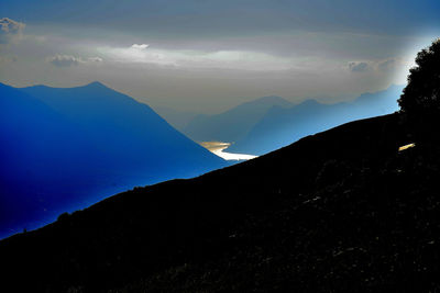 Scenic view of silhouette mountains against sky