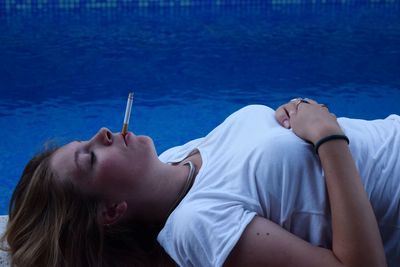 Woman swimming in sea