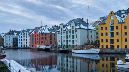 Downtown Ålesund in winter, norway.