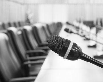 Close-up of microphone in meeting room