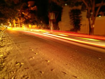 Light trails on street at night