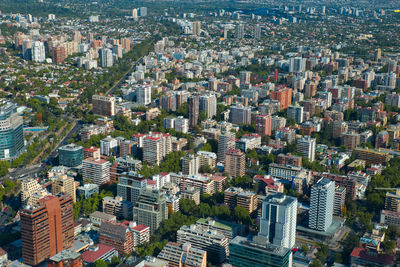 High angle view of modern buildings in city