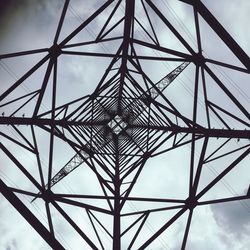 Low angle view of electricity pylon against sky