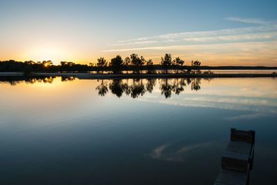 Scenic view of lake against sky during sunset