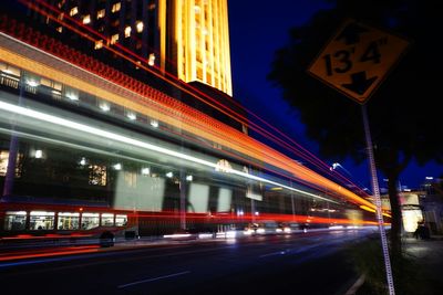 Light trails on road at night