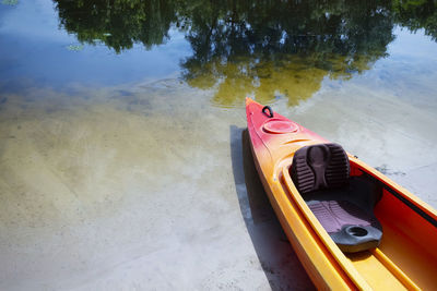 Kayak on the river bank. boat rental. healthy lifestyle