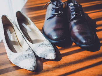 High angle view of shoes on table