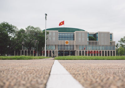 Vietnamese flag on building in city