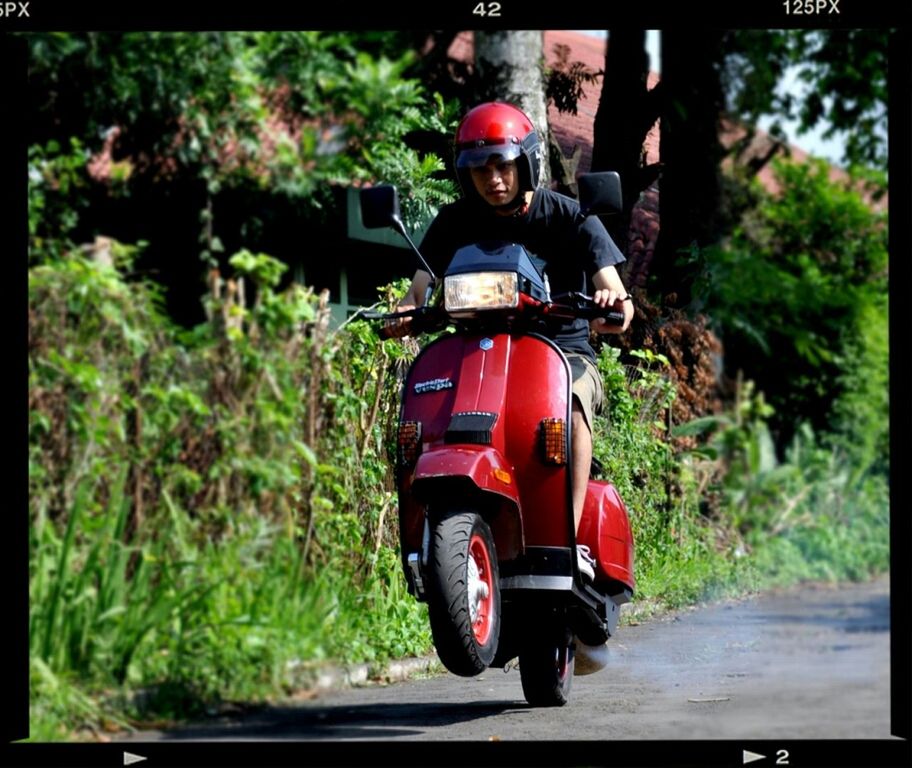 transportation, mode of transport, land vehicle, lifestyles, men, leisure activity, transfer print, full length, auto post production filter, rear view, bicycle, casual clothing, riding, tree, road, on the move, travel, street