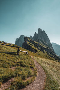 Hiking trails in the dolomites in south tyrol.italy. hiking trails to the top of the seceda.