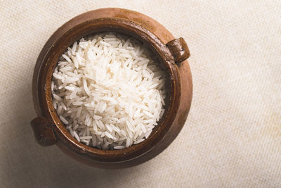 High angle view of food in bowl on table