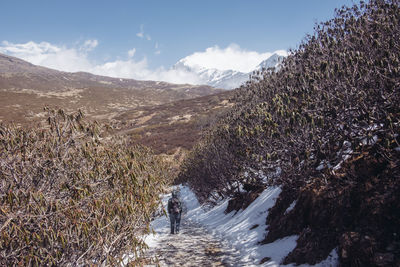 Scenic view of snow covered mountains against sky