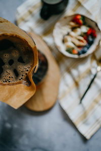 High angle view of coffee beans on table