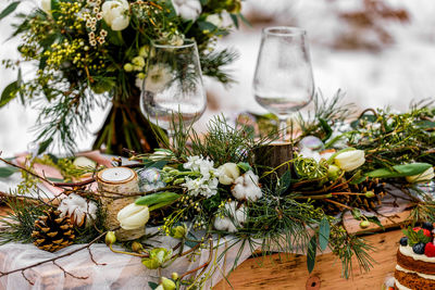 Close-up of christmas tree on table