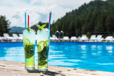 Close-up of drink on beach