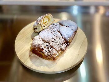 High angle view of dessert in plate on table