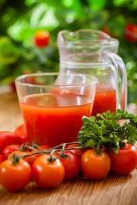 Close-up of fruits in glass on table