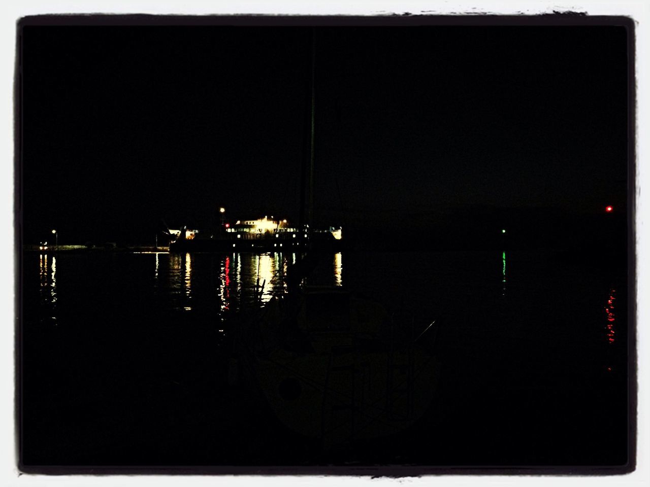 water, night, transfer print, building exterior, sea, built structure, reflection, copy space, waterfront, architecture, auto post production filter, illuminated, clear sky, city, dark, nautical vessel, outdoors, sky, no people, river