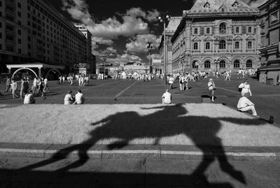 People in front of building