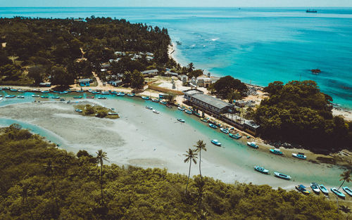 High angle view of boats in sea