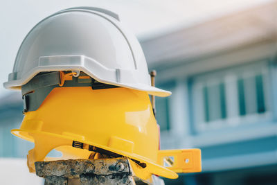 Close-up of hardhats