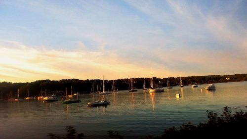 View of calm lake at sunset