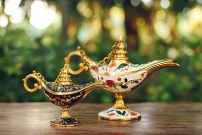 Product photo of a turkish teapot with a lot of decoration, handmade crafts