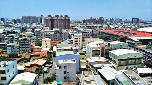 High angle view of cityscape against sky