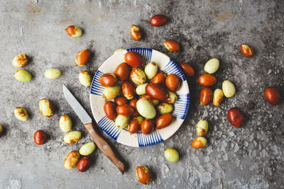 High angle view of fruits on table