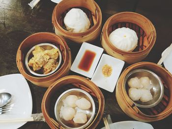 High angle view of food on table