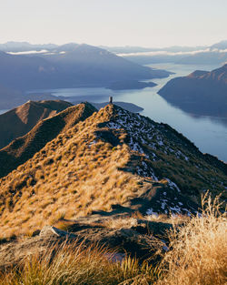 Scenic view of mountains against sky during winter