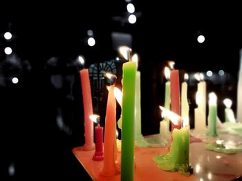 Close-up of illuminated candles