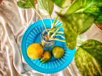 High angle view of fruits on table