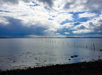 Scenic view of sea against cloudy sky